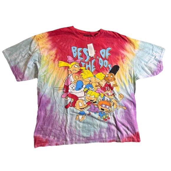 Best of the 90's Cartoon Tie Dye T-Shirt 3X NEW Nickelodeon Nick Rugrats Arnold - Picture 1 of 4